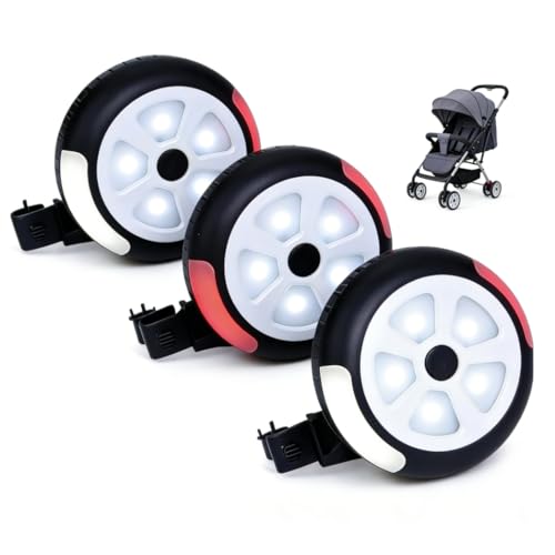 Pwysara LED Stroller Lights (3-Pack), Battery Operated Strap-On Lights with 5 Lighting Modes for Strollers, Wheelchairs, and Outdoor Night Use