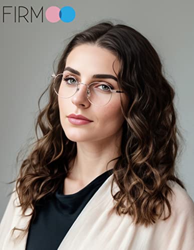 Image of Firmoo Progressive Multifocal Round Blue Light Blocking Reading Glasses 2.5 for Women Men, Computer Anti Eyestrain Readers Silver 2.50 (YSL1230)