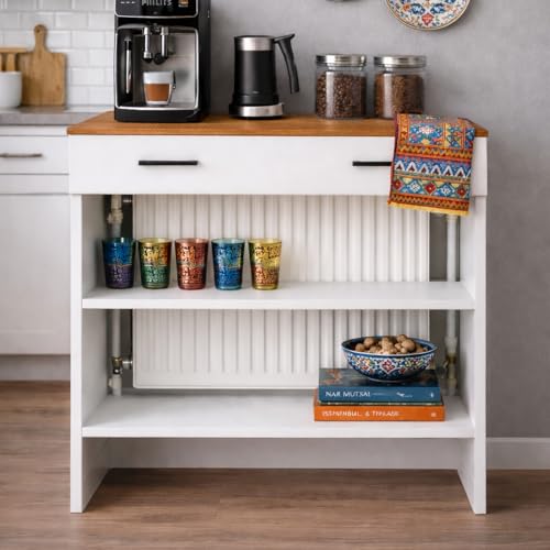 Petek Üstü Kahve Köşesi Dolabı (Derinlik 47 cm) Çok Amaçlı Kahve Standı BKDM008 (Üst Atlantik, 100 CM)