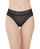 Skarlett Blue Dare Women's Comfortable Hipster Panty withStretchy Dot Lace and Floral Trim Waistband Black