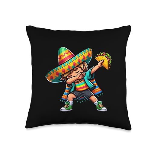 Dabbing Boys Poncho Cinco De Mayo Tacos Sombrero Fiesta Throw Pillow