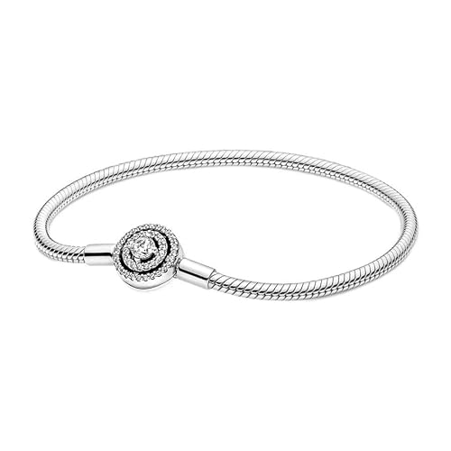 PANDORA Moments Halo Clasp Snake Chain Bracelet - Charm Bracelet for Women - Compatible Moments Charms - Gift for Her - Sterling Silver & Cubic Zirconia - With Gift Box - 7.9"