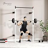 Soozier Wall Mounted Folding Squat Rack with Pull Up Bar, 1000 Pounds Capacity Power Rack, Adjustable Barbell Rack with J Hooks for Home Gym Full Body Workout, White - Image 2