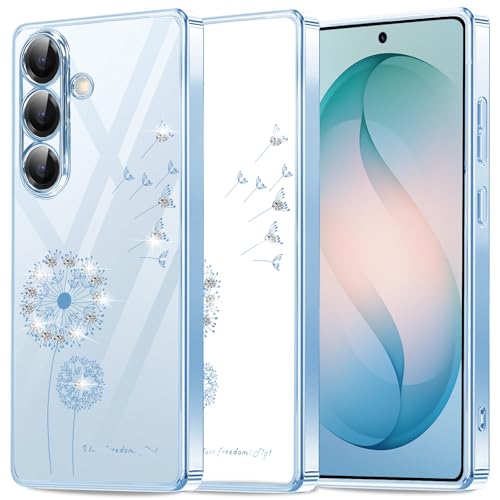 Coque Samsung S26 bleu transparente en silicone souple à motif pissenlit