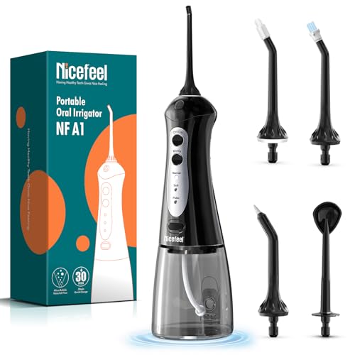 Nicefeel Water Flosser, Cordless Water Dental Pick for Teeth, Braces, Orthodontic, Gum, Portable Water Flosser for Travel & Home with 5 Jet Tips & 3 Modes, 300ml Water Tank, IPX7 Waterproof