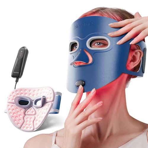 Hello Face Rotlichttherapie-Maske, 280 LED Gesichtsmaske Therapie mit Dreifach-Chip-LEDs, 4 Lichtmodi, Fernbedienung, inklusive Augenschutz, FDA-zugelassenes professionelles Hautpflegegerät zu Hause
