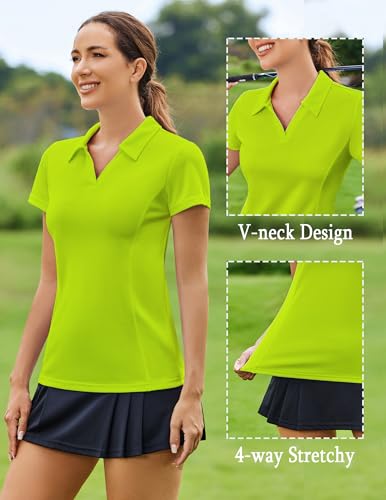 Image of PINSPARK Womens Golf Shirt Short Sleeve Polo V-Neck Quick Dry Tennis Tops | Moisture-wicking Breathable Fabric, Classic Collar, Slim Fit, Ideal for Golf Tennis Pickleball Casual