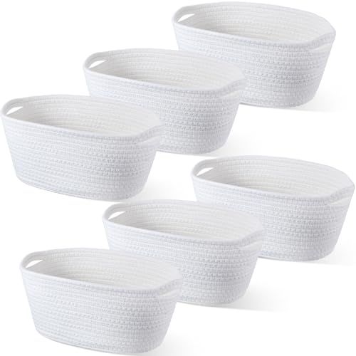 Image of Sawysine 6 Pcs Storage Baskets Bulk for Organizing Cotton Rope Woven Basket with Handles for Gift Cloth Shelves Blanket Toys Living Room(White)