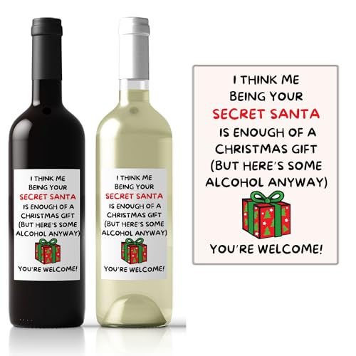 2 Personalised Christmas Wine Bottle Labels – Dog Or Penguin – Any Message – UK Made