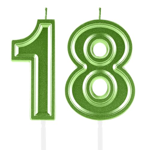 18th Birthday Candles,Green Numeral 18 Cake Topper Decoration Girls Boys Birthday Theme Party Wedding Anniversary Celebration Supplies