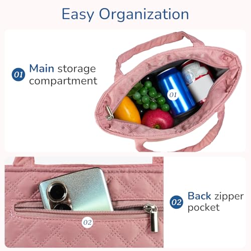Image of Gloppie Lunch Bag for Women Insulated Leakproof Cooler Work Lunch Tote Pink | 3-Layer Thermal Liner,Keeps Meals Cool Fresh In Summer, Reusable Food-Grade Leakproof Liner, Medium Size With Rear Pocket