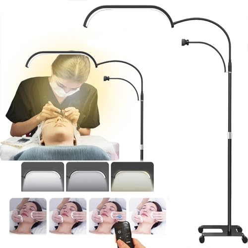 Eyelash LED Floor Light, Half Moon Lamp for Lash Extension, Tattoo, Beauty, Rotating Half Moon Floor Lamp with Wheels; Flexible Lamp Arm, Stepless Dimmable & 3 Color Modes &Height Adjustable