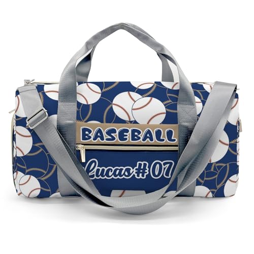 Personalized Name Sports Player Duffel Bags with Ventilation Holes for Shoes Baseball Gold Navy Bags