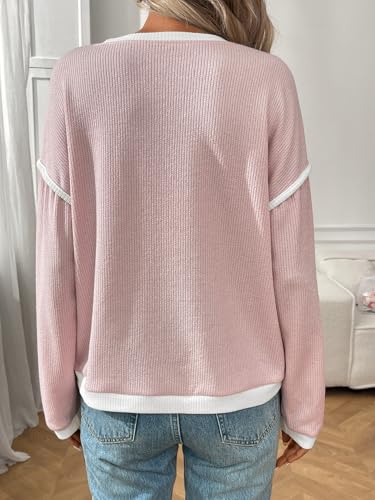 Women's Color Block Pullover Sweaters Crew Neck Long Sleeve Knit Crewneck Base Sweater Loose Tunic 20252