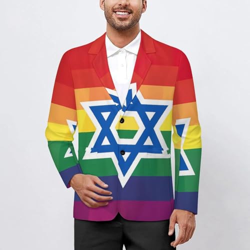 Israel LGBTQ Rainbow Flag Gay Men's Suits Dress Business Formal Suit Print Jackets Coat For Wedding Party2