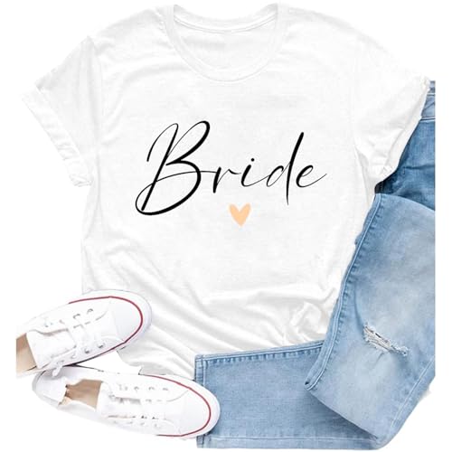 Cutesong Womens Bride Shirt Wedding Team Bride Bridesmaid T-Shirts Bachelorette Party Tee Tops White