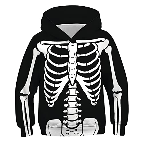 Image of RAISEVERN Boys Hoodie 3D Skeleton Print Lightweight Kids Jumper L, 12-13 Years