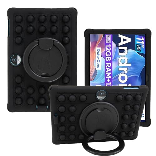 AKNICI Silicone Hülle für TUOHAITIME C5-JZB/COLORROOM-C5/JIKOCXN C5 Tablet 11 Zoll mit 360°+ 180° Drehung Ständer/Griff, Stylushalter, Weiches Silikon Schutzhülle Cover Case, Schwarz