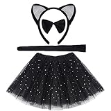 Dxhycc Black Cat Costume Set Cat Ears Headband Bow Tie Tail Tutu Fancy Animals Cosplay Set for Halloween Cosplay Party
