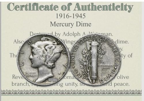 1916-1945 Mercury Silver DIME 10c w COA USA Minted Collector