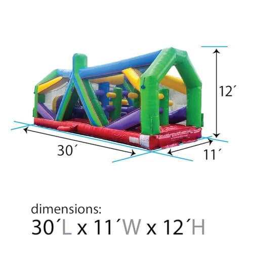 Retro Radical Run Inflatable Obstacle Course, Extreme Unit #1, 30' L x 11' W x 12' H, Commercial Grade Interactive Bounce House, Includes Blower and Stakes - Image 3