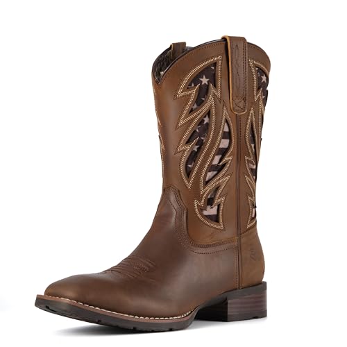 Image of SUREWAY Western Boots For Men - Mens Square Toe Cowboy Boot, Oil /Slip Resistant, Durable Fashionable Classic Pull on 10 Inch Mid-Calf Wellington Boots