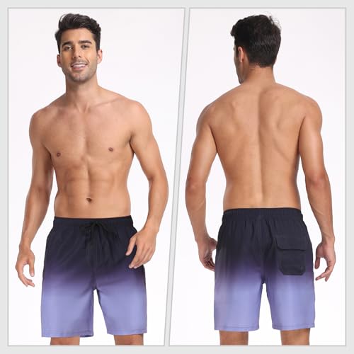 Image of Mens Swim Trunks with Compression Liner 2 in 1 Quick Dry Swimming Shorts Swimwear Bathing Suits with Pockets