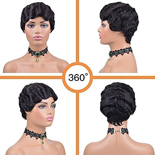 Short Pixie Cut Wigs For Black Women Wig Brazilian Human Hair Wigs Short Finger Ocean Wave Wig Remy Human Hair Wig Natural Color #TOP2
