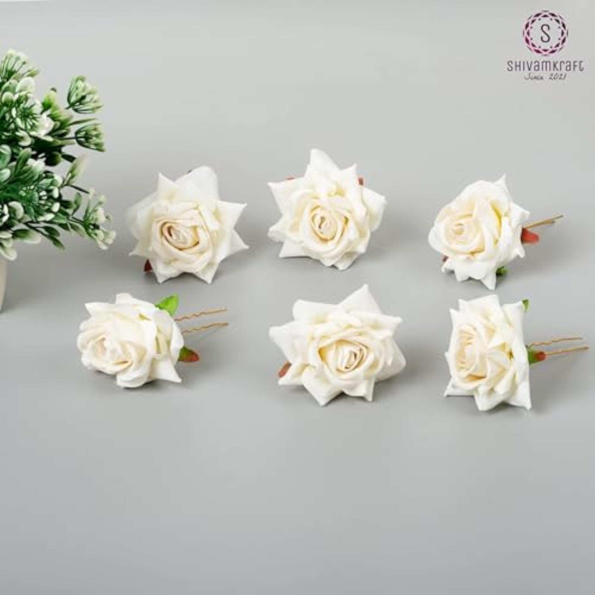 6 Piece Artificial Rose U Shape Hair Pins for Weddings