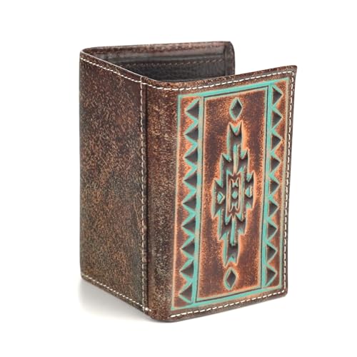 ARIAT Trifold Turquoise Outline Southwest Wallet, Brown3