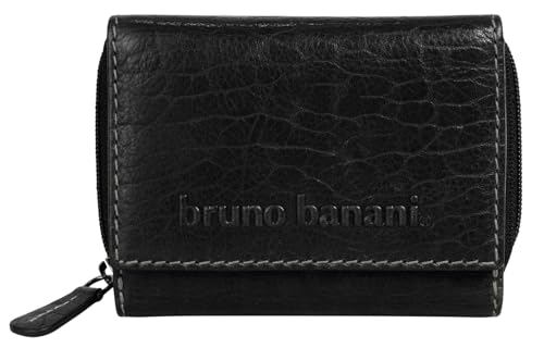 bruno banani kleine Geldbörse im Querformat Echt Leder Damen Echtleder Portemonnaie mit RFID-Schutz, handliche Mini Damen Wallet schwarz 022126