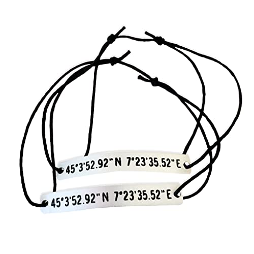 Set of 2 Personalized GPS Coordinates Bracelets, Engraved Latitude Longitude