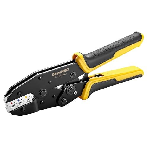 GRENPRO Wire Crimper Tool for Insulated Electrical Wire Connectors｜AWG22-10 Terminal Crimper Pliers｜Yellow Black Handle Crimping Tool