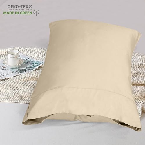 Image of ROYALE LINENS 300 Thread Count 100% Long Staple Combed Cotton Pillowcases Set of 2 - Ultra Soft - Queen Bed Pillow Cover - 20 inchx30 inch - Breathable, Cool & Crisp Percale Cream Pillow Cases (Queen, Cream)