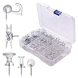 JIMSUMM 200-Piece Push Pin Set, Clear Thumb Tacks with Five Styles for Organizing and Displaying Doc