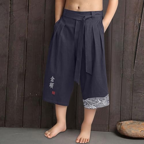 Boys Japanese Traditional Pants with Drawstring Asian Clothing Trousers Kids Summer Casual Loose Fit Linen Shorts3