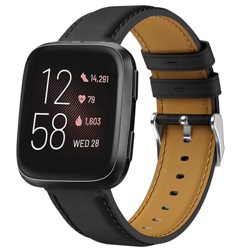 Hatolove Lederarmband für Fitbit Versa 2/Versa/Versa Lite Weiches Lederband Ersatzarmband Kompatibel mit Fitbit Versa-Serie für Frauen und Männer