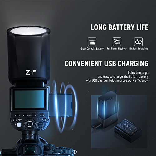 Image of NEEWER Z1-S TTL Round Head Flash Speedlite for Sony DSLR Cameras, 76Ws 2.4G 1 /8000s HSS Speedlight, 10 Levels LED Modeling Lamp, 2600mAh Lithium Battery, 480 Full Power Shots, Recycle in 1.5s Flash