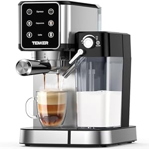 TENKER Espresso Machine 20 Bar, Cappuccino Machine with Automatic Milk Frother, Latte Machine in Stainless Steel Design, 1350W Touchscreen Coffee Maker for Home and Office (Silver)
