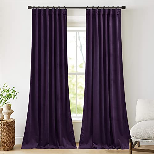 NICETOWN Purple Room Darkening Velvet Curtains, 84 inch Long, Living Room Back Tab & Rod Pocket Window Treatment Drapes Farmhouse for Theater, Set of 2, 52
