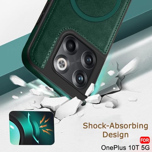 Image of TheGiftKart Genuine Leather Finish Back Cover Case for OnePlus 10T | Shockproof Design | Raised Edges for Camera & Screen Protection | Stunning Minimalist Design Cover (MagSafe Compatible, Green)