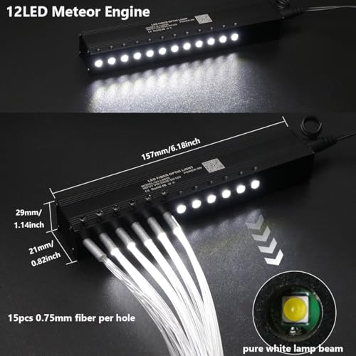 Image of AZIMOM Mini 6W Twinkle 400pcs0.03in 9.8ft Fiber Optic Starlight Headliner+ 180pcs Fiber Pure White Meteor Shooting Star for Car Home, End Glow Fiber Strands Sound-Activated APP& Remote Control