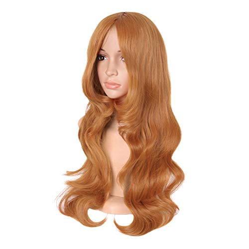 Image of MapofBeauty 24 Inch Long Wavy Side Bangs Party Anime Cosplay Wig, Orange | 60 cm Synthetic Fiber Wig, Women, Charming