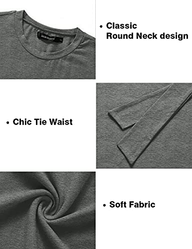 Merokeety Women's Short Sleeve Crew Neck T Shirt Dress Tie Waist Ruched Bodycon Mini Dress Darkgrey #TOP4