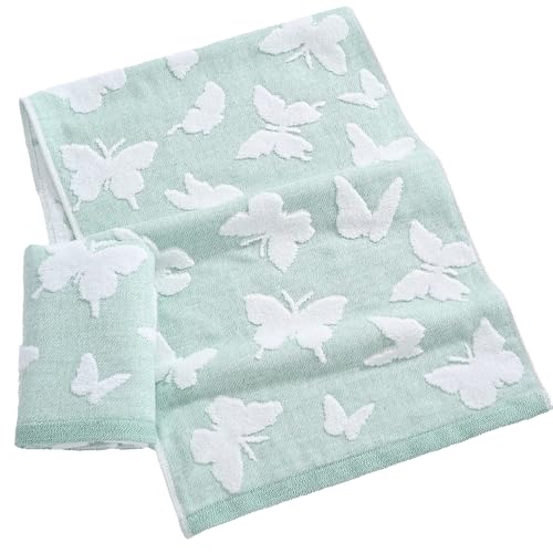 Absnuopt Green Spring Hand Towel Set of 2 White Terry Side & Butterfly Jacquard Side Decorative Hand Towel for Bathroom Ultra Soft 100% Cotton Super Absorbent 13" X 29" by Absnuopt - Image 7