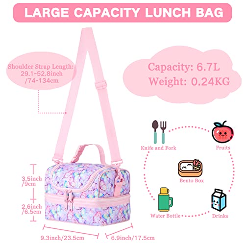 VASCHY Insulated Lunch Bag for Girls Portable Lunch Bag Separate Compartments Reusable Lunch Handbag with Adjustable Shoulder Strap for School and Picnic (Pink Butterfly) - Image 2