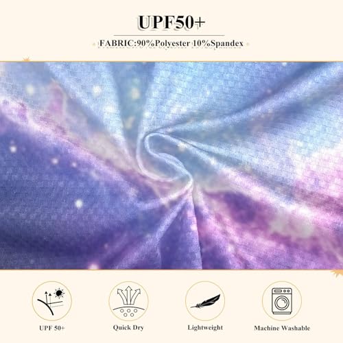 Image of Pfrewn Kids Galaxy Stars Abstract Space Long Sleeve Rash Guard Shirt Blue Purple Swim Shirt for Boys Girls UPF 50+ 3-12T