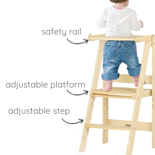 Image of dadada Baby Foldable Montessori Tower - Adjustable Kitchen Step Stool for Kids with Safety Rail, Non-Toxic Finish, Great for Small Space Living (Natural)