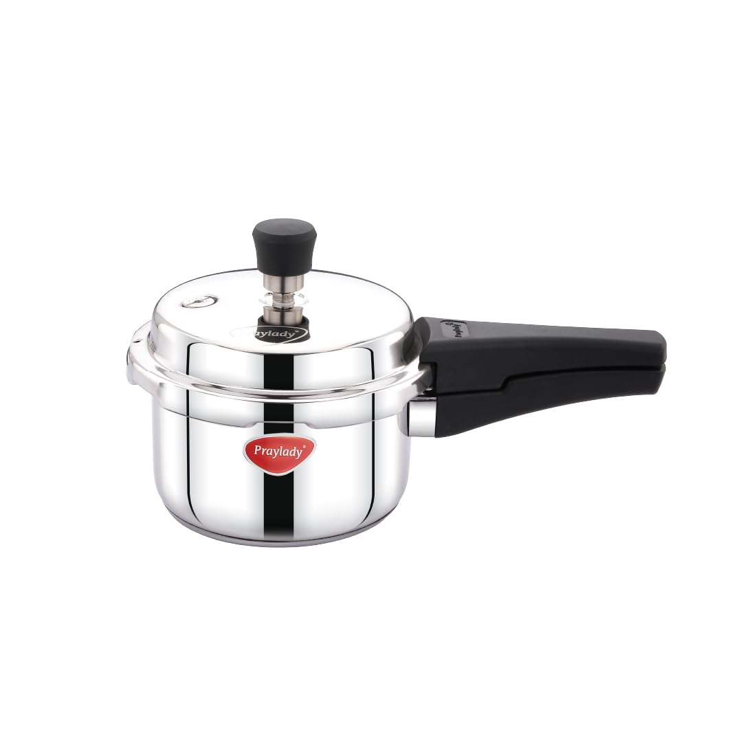 Praylady 1.5 Litre Stainless Steel Outer Lid Pressure Cooker | Induction & Gas Compatible | BIS Certified | Sandwich Botto...