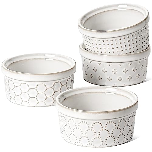 LE TAUCI Ramekins 4 oz Oven Safe for Creme Brulee, Charcuterie Boards Bowls for Souffle, Small Sauce Bowl, Ceramic Baking Dishes - 3.8 inch, Set of 4, Arctic White by LE TAUCI - Used condition - US$13.87